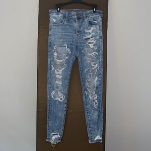 American Eagle Ultra ripped blue jeans. Size 10 — Used in good condition